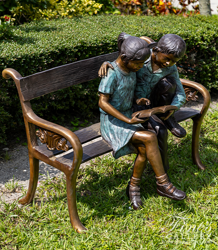 Bronze Statues  - School Kids On Bench Bronze Statue - BS-120